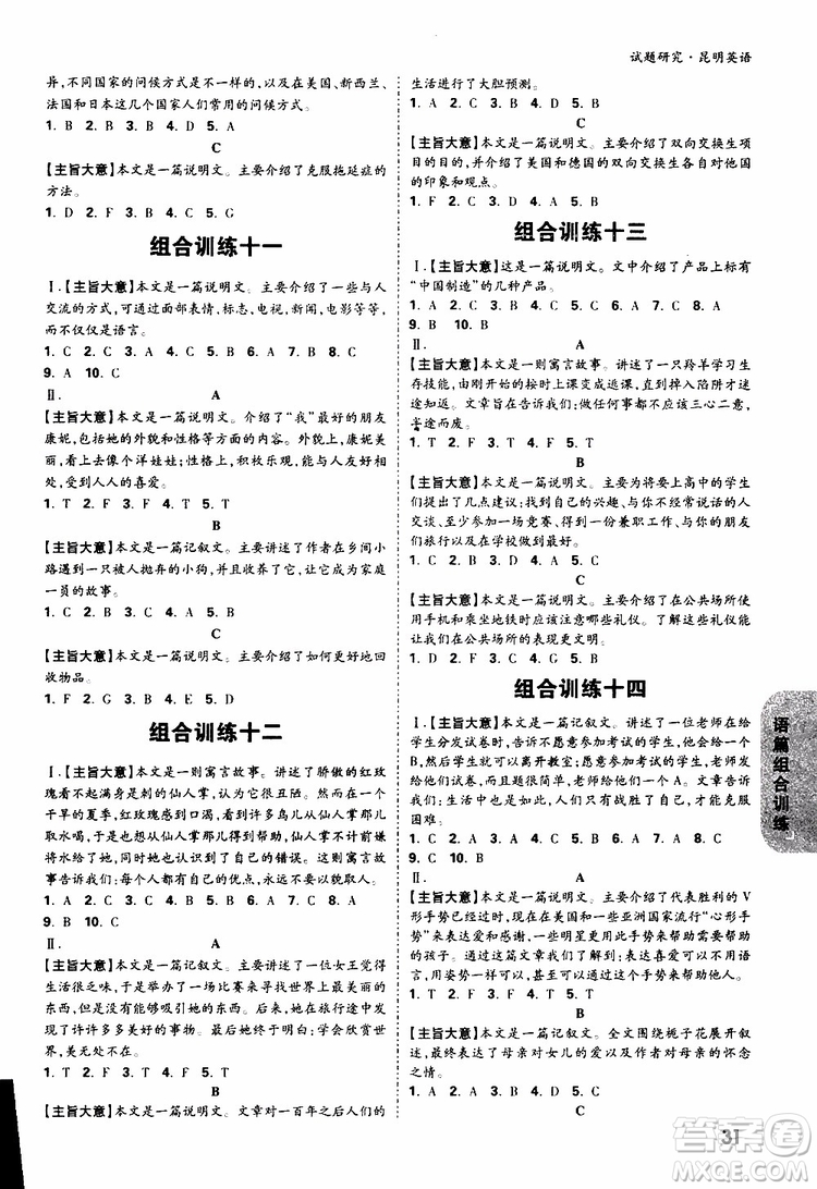 萬唯教育2019昆明萬維中考試題研究英語參考答案