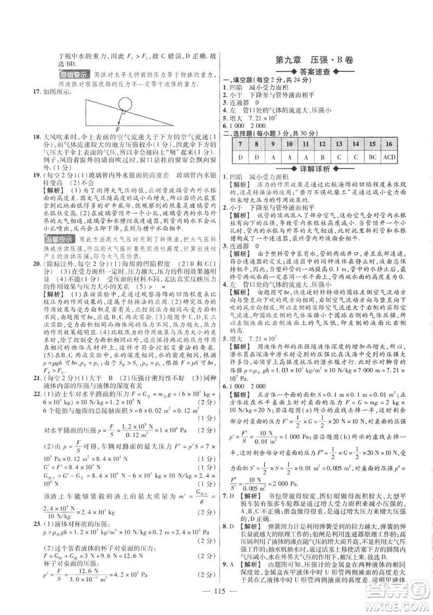 金考卷2019版人教版活頁題選八年級下物理RJ名師名題單元雙測卷答案