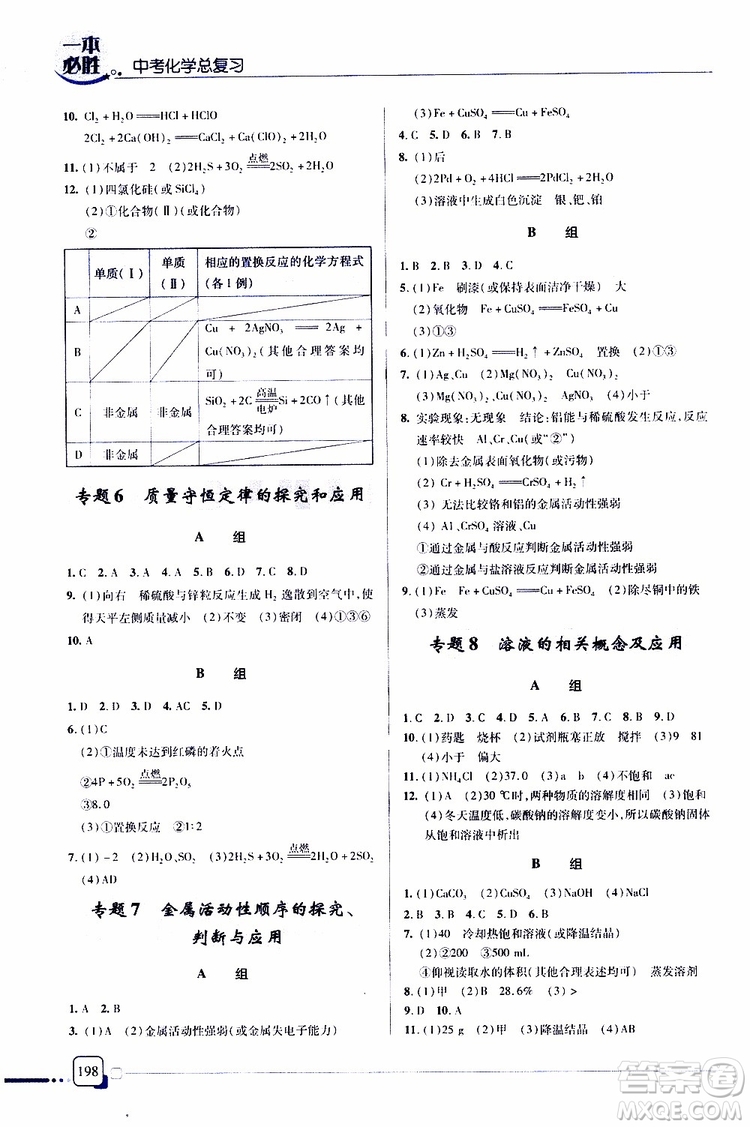 2019新版一本必勝中考化學(xué)金版青島專版參考答案