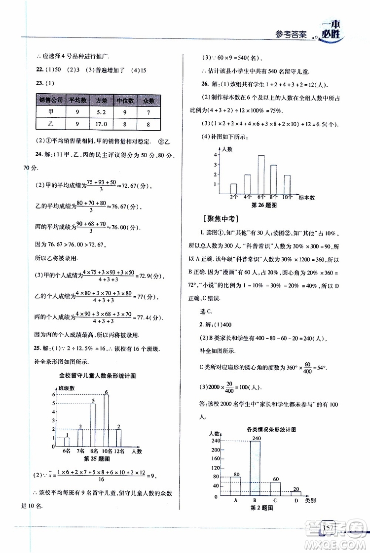 金版2019年一本必勝中考數(shù)學(xué)總復(fù)習(xí)青島專版參考答案