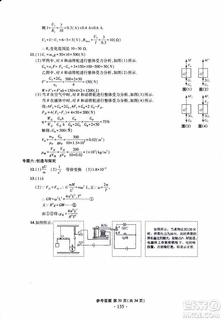 2019年一本必勝中考物理模擬試題參考答案