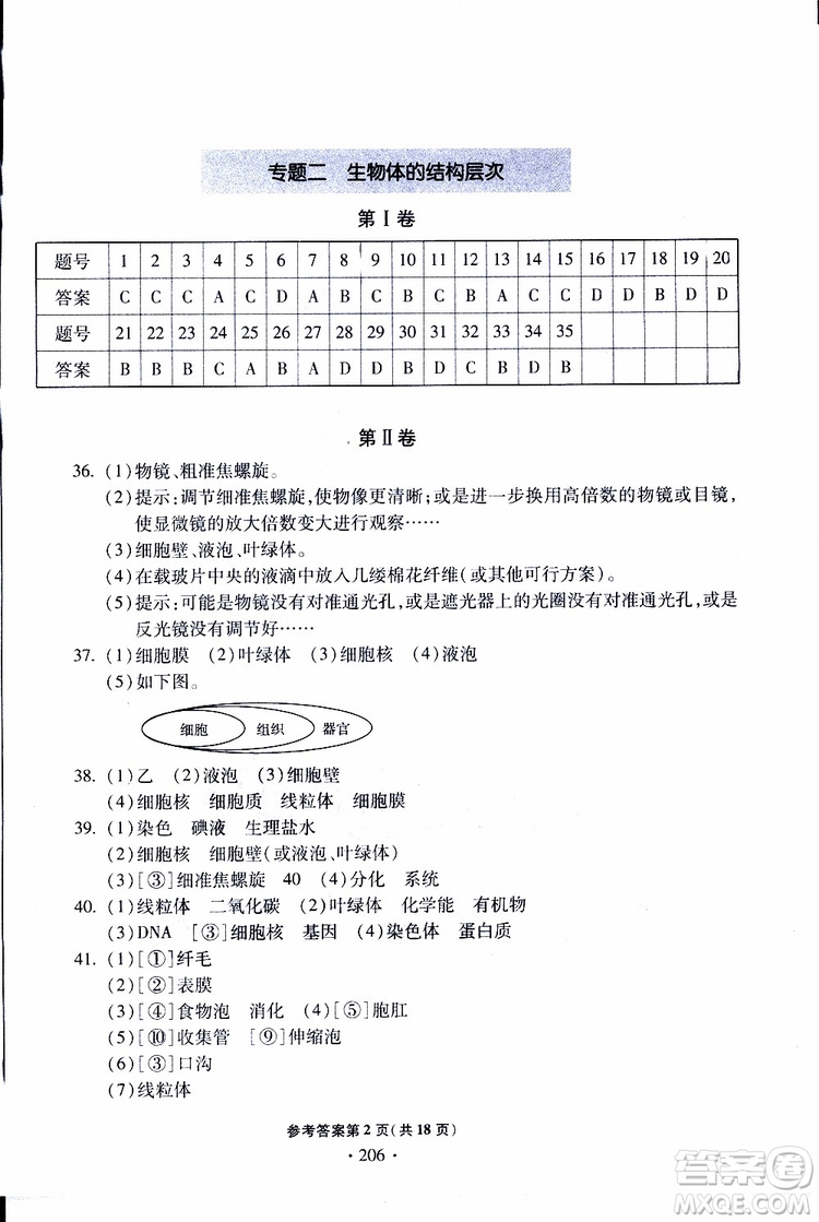 2019年一本必勝中考生物模擬題銀版青島專版9787543607927參考答案