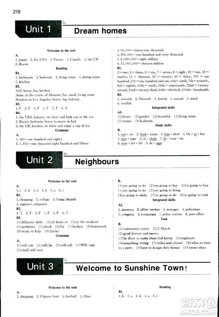 2019春一本初中英語七年級同步訓(xùn)練下冊人教版參考答案