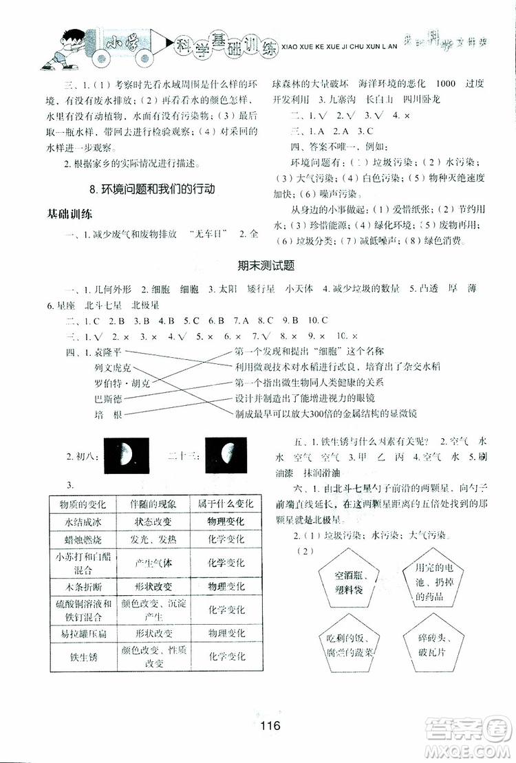 2019年小學(xué)基礎(chǔ)訓(xùn)練科學(xué)六年級下冊教科版參考答案