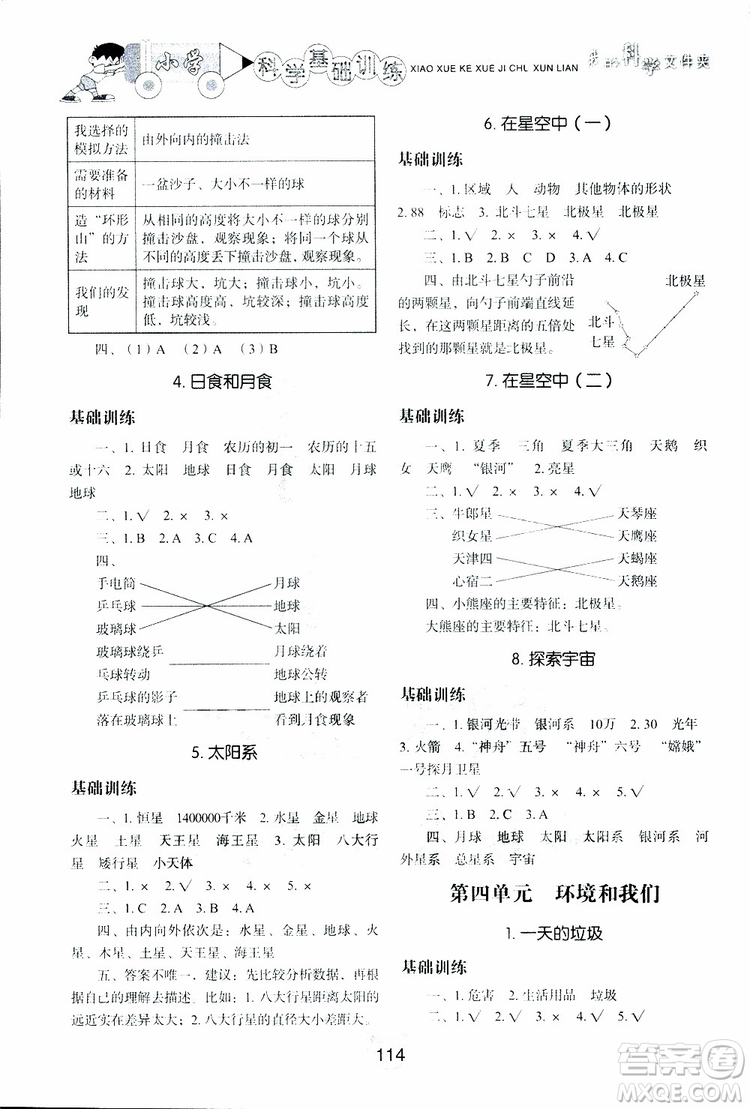 2019年小學(xué)基礎(chǔ)訓(xùn)練科學(xué)六年級下冊教科版參考答案