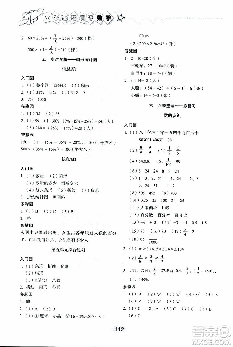 2019新版數(shù)學(xué)六年級下六三制青島版小學(xué)基礎(chǔ)訓(xùn)練參考答案