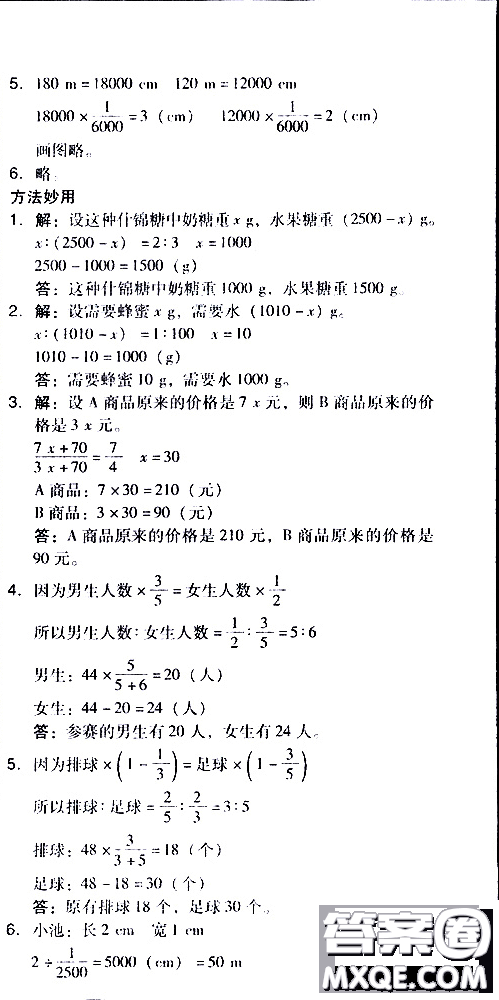 2019春典中點(diǎn)六年級下冊數(shù)學(xué)北師大版參考答案