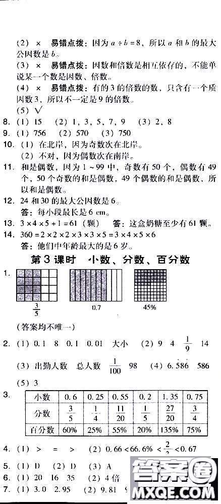 2019春典中點(diǎn)六年級下冊數(shù)學(xué)北師大版參考答案