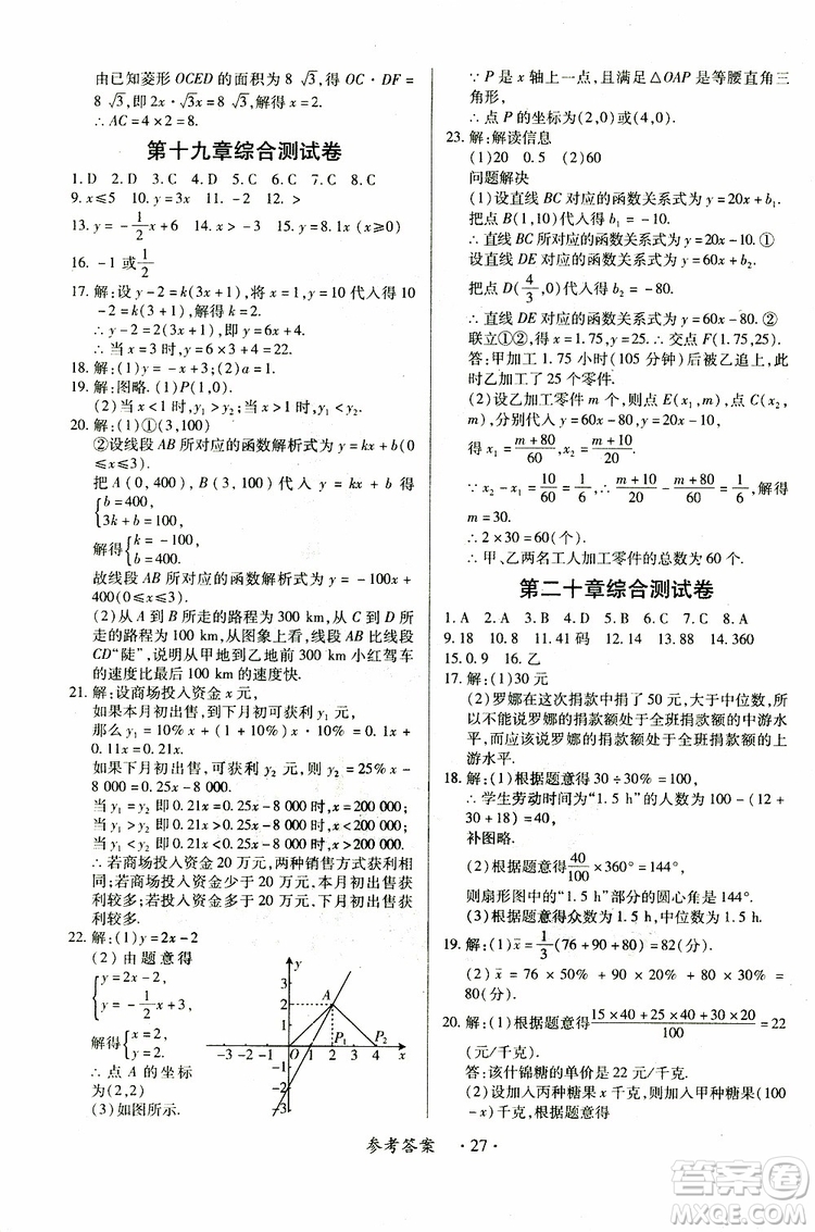 江西人民出版社2019年一課一練創(chuàng)新練習(xí)八年級(jí)下冊(cè)數(shù)學(xué)人教版參考答案