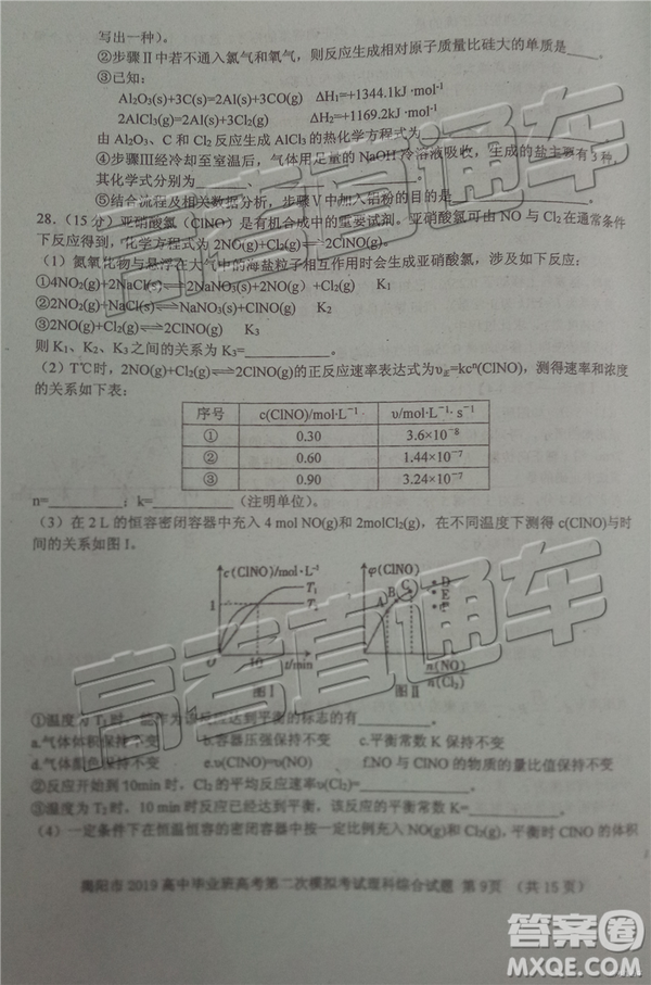 2019年揭陽二模理綜試題及參考答案