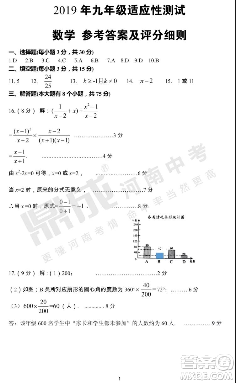 2019年鄭州二模數(shù)學(xué)試題與答案