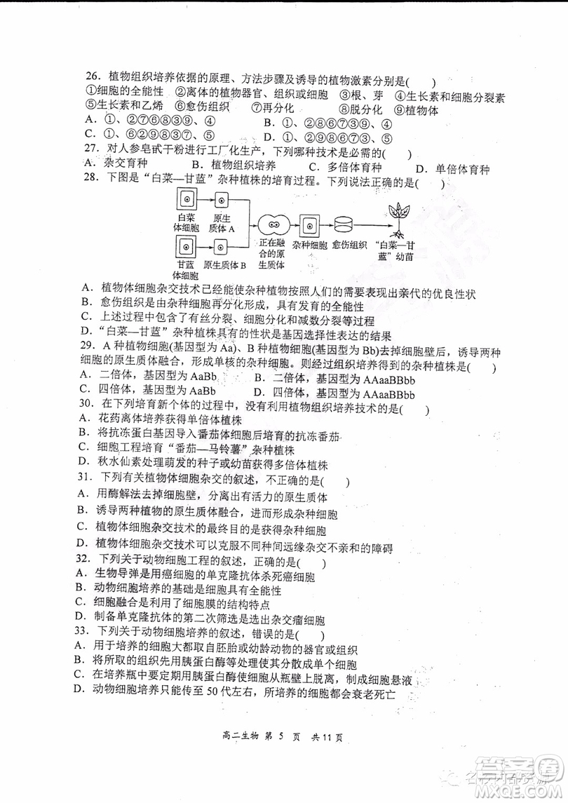 哈三中2018-2019學年度高二下學期第一學段考試理綜試卷及答案