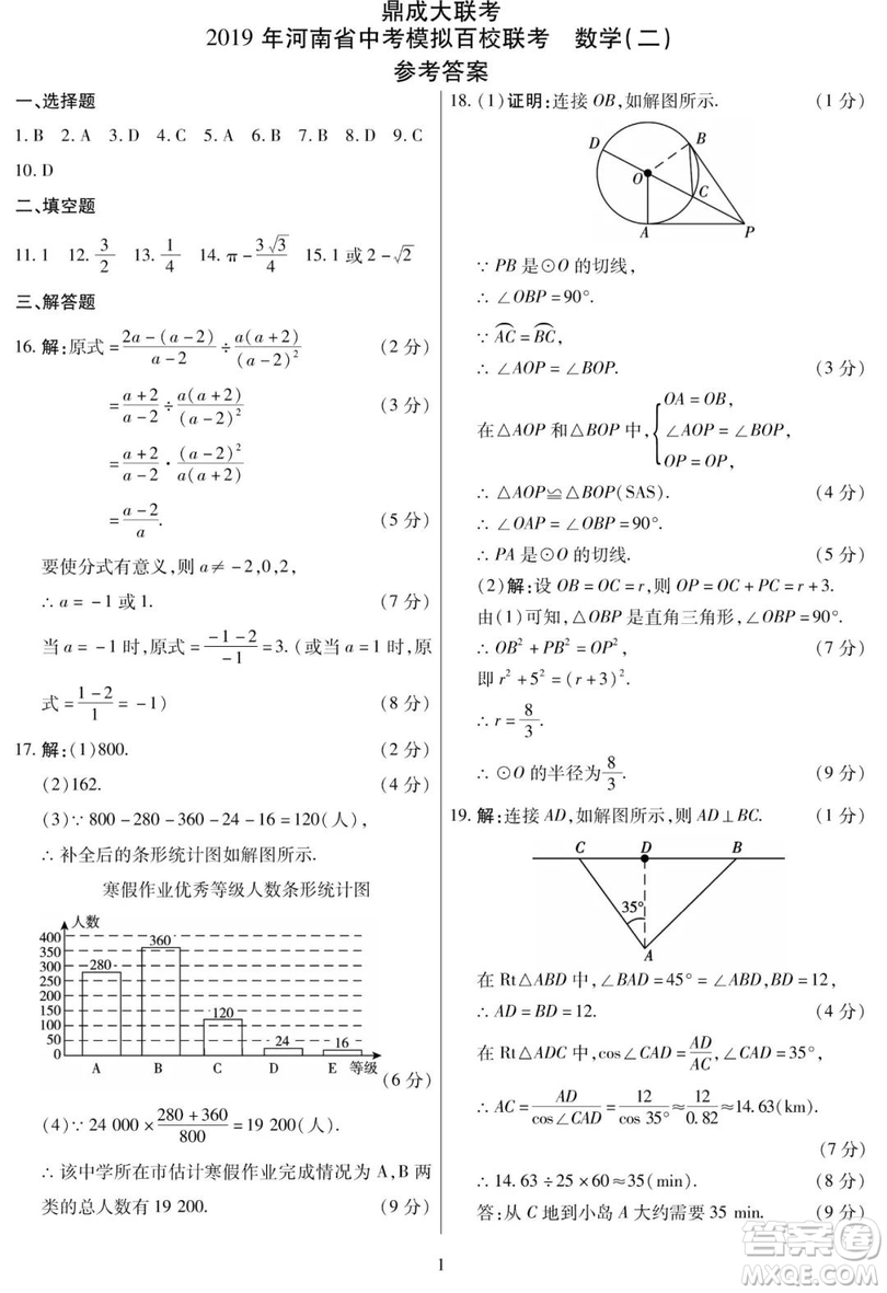 2019年鼎成大聯(lián)考第二次聯(lián)考數(shù)學(xué)答案解析