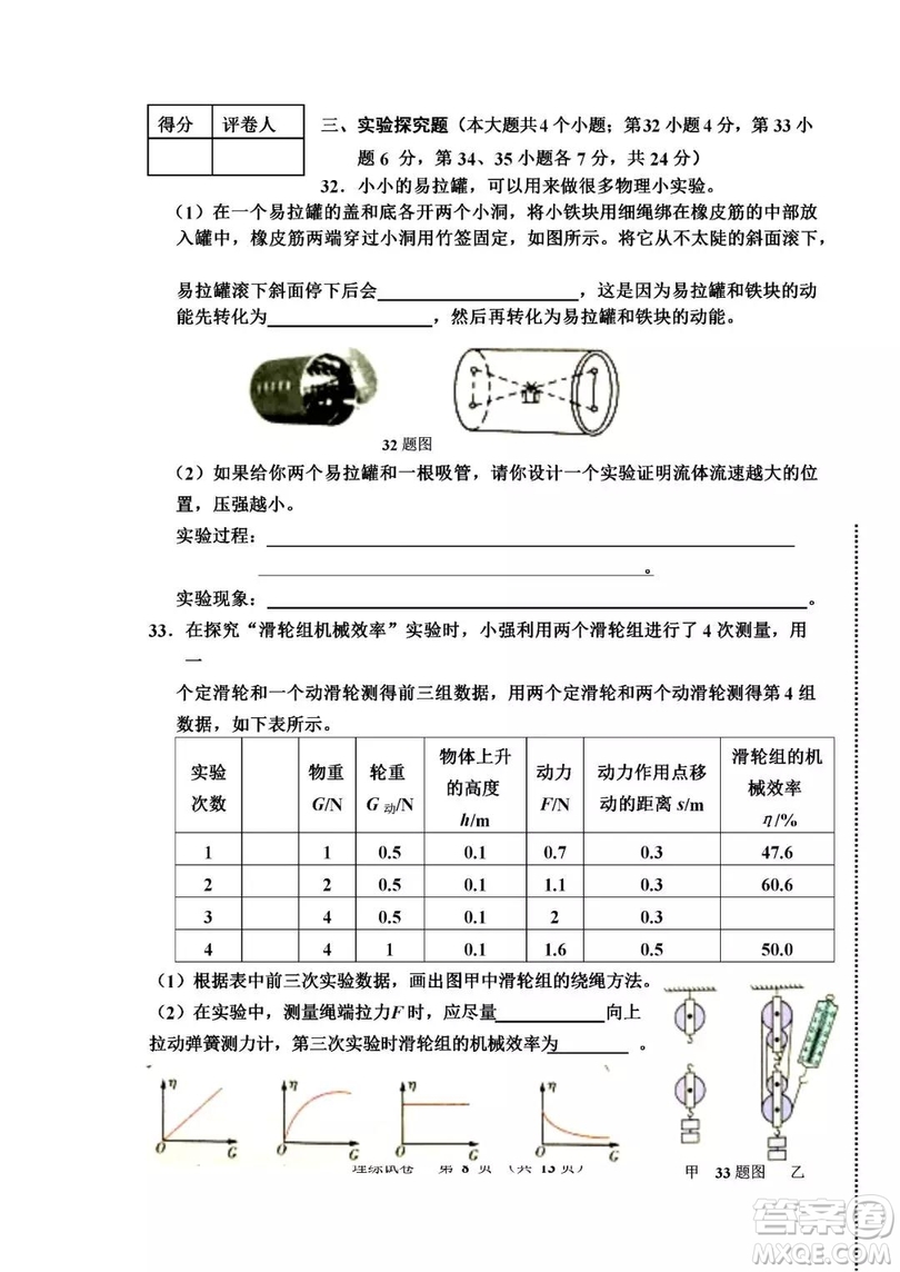 2019年唐山路南初三二模理綜試卷及答案