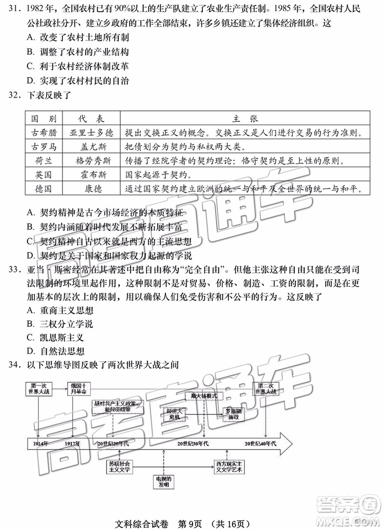 2019青島市高三三模文綜試題及參考答案