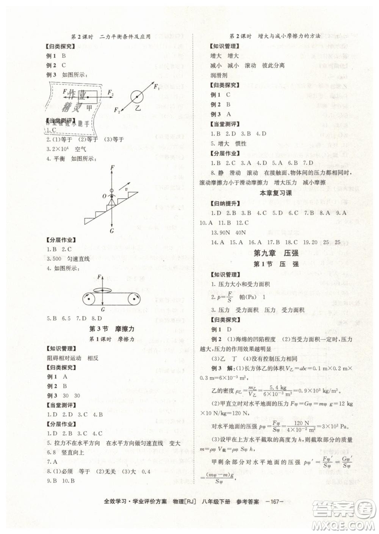 2019年全效學(xué)習(xí)八年級(jí)物理下冊(cè)人教版參考答案