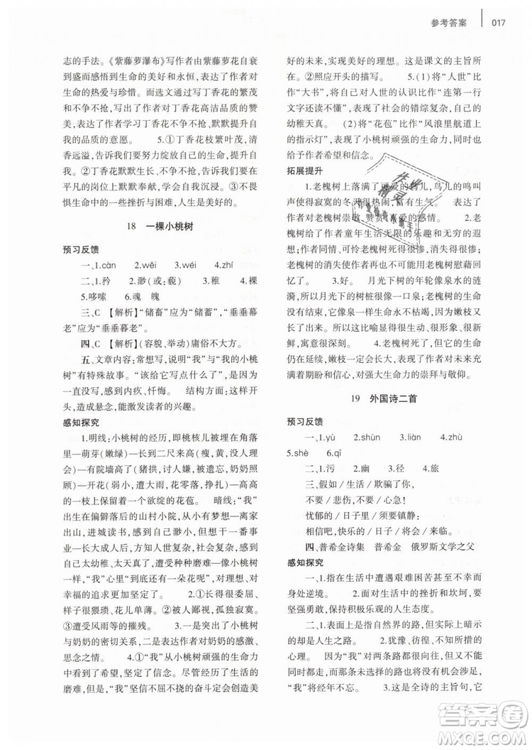 2019年基礎(chǔ)訓(xùn)練七年級(jí)語文下冊人教版大象出版社參考答案