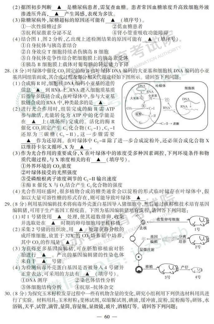 2019年高考江蘇卷生物試題及答案