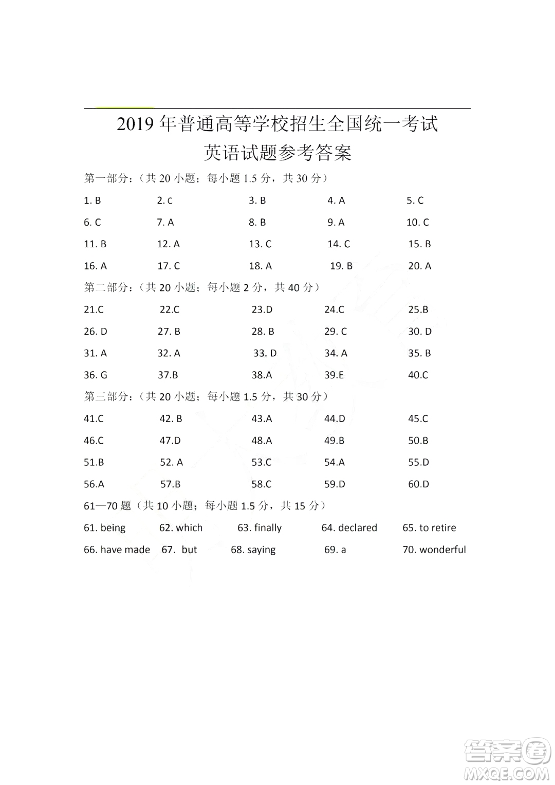 2019年海南高考真題英語(yǔ)試題及參考答案