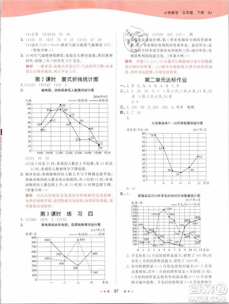 曲一線2019年53天天練五年級(jí)下冊數(shù)學(xué)SJ蘇教版參考答案