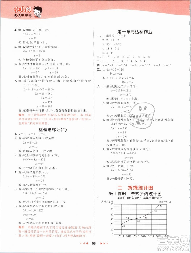 曲一線2019年53天天練五年級(jí)下冊數(shù)學(xué)SJ蘇教版參考答案