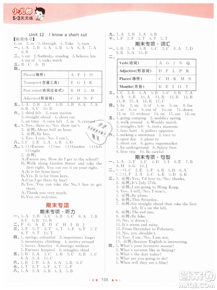 曲一線2019版53天天練小學(xué)數(shù)學(xué)五年級(jí)下冊(cè)QD青島版參考答案