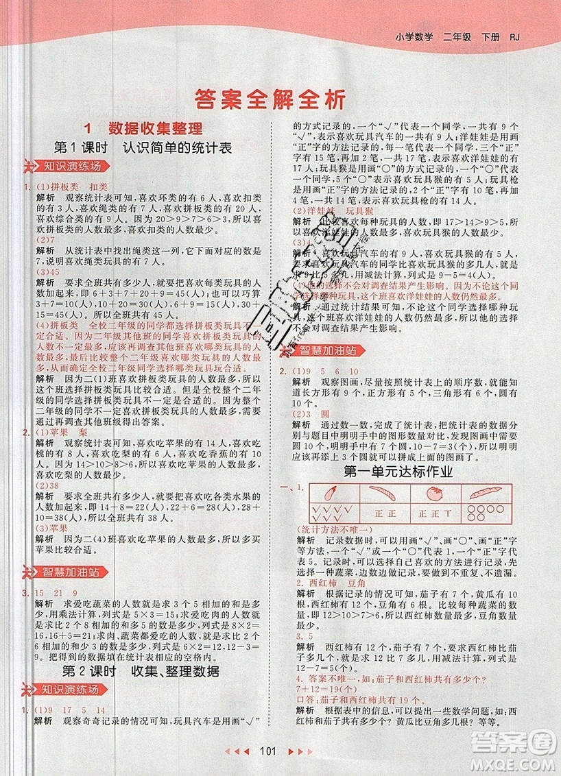 小兒郎2019年53天天練二年級數(shù)學(xué)下冊RJ人教版參考答案