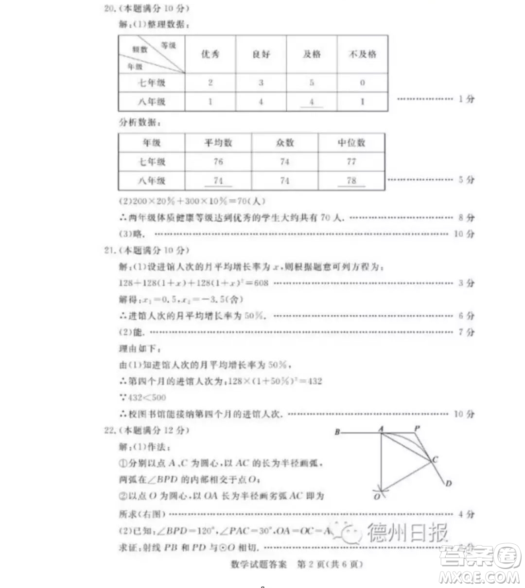 2019年山東省德州市中考數(shù)學真題及答案