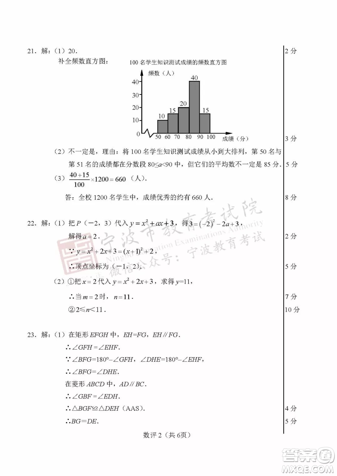 2019年寧波市中考數(shù)學(xué)試題及參考答案