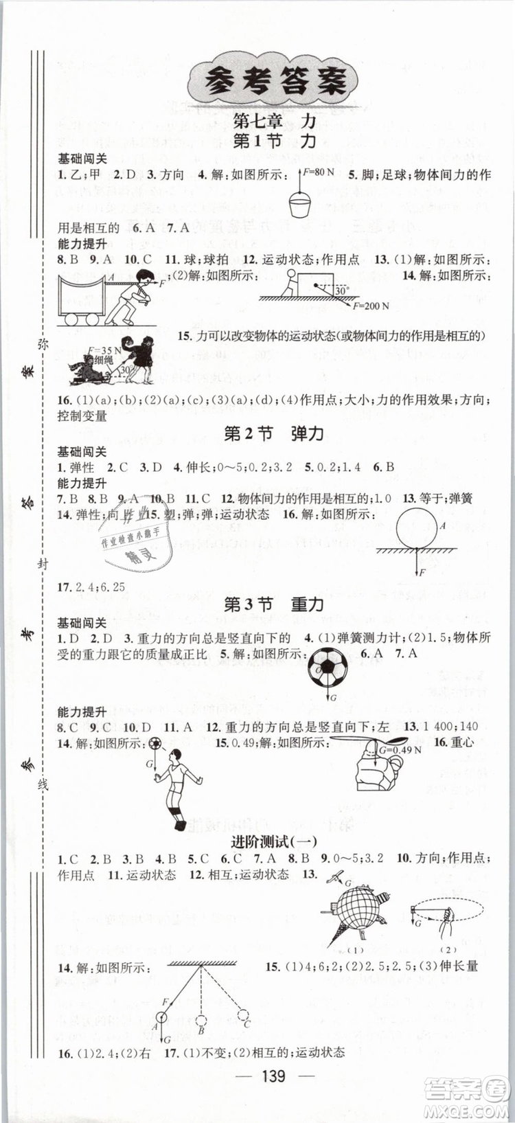 2019年名師測控八年級物理下冊RJ人教版參考答案