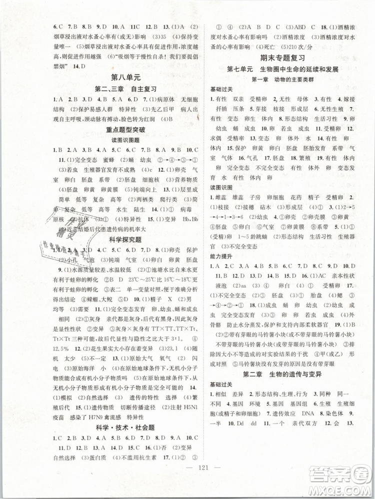 2019萬羽文化名師學(xué)案八年級下冊生物人教版參考答案