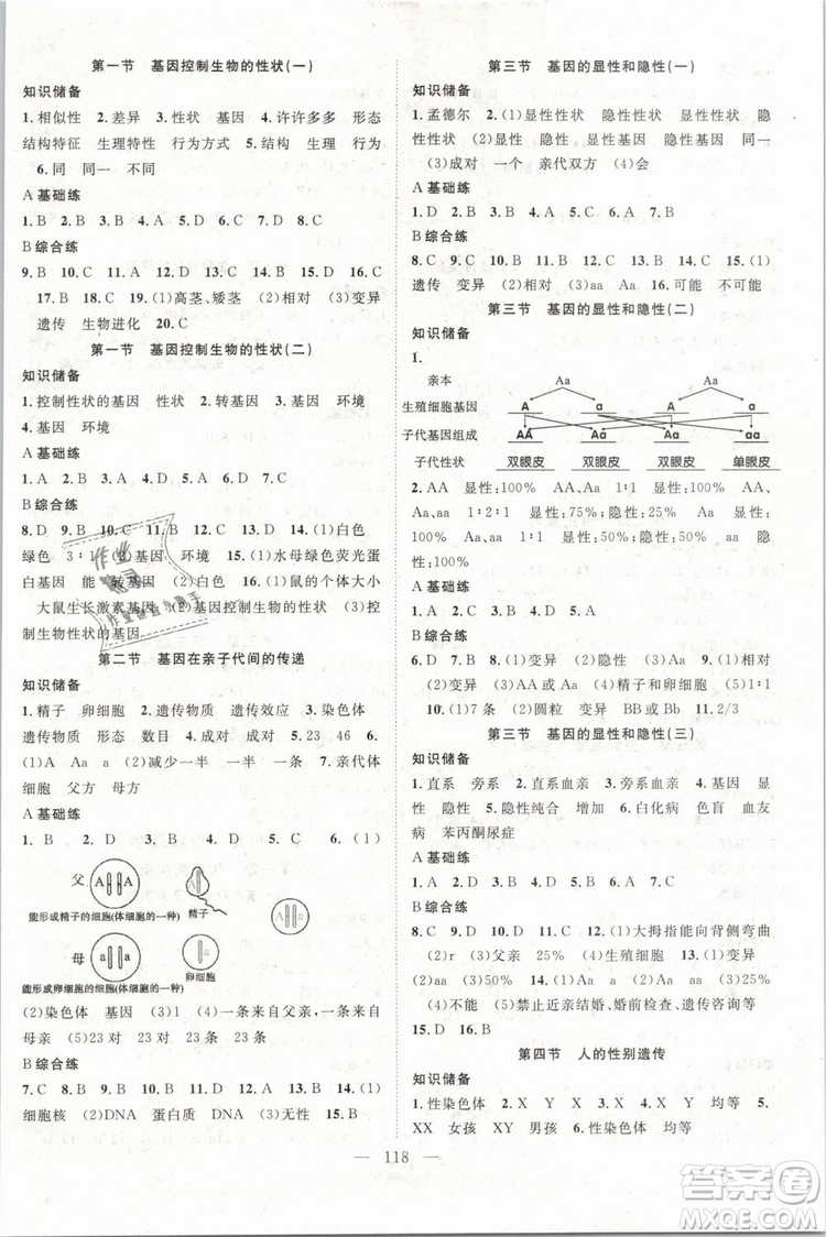 2019萬羽文化名師學(xué)案八年級下冊生物人教版參考答案