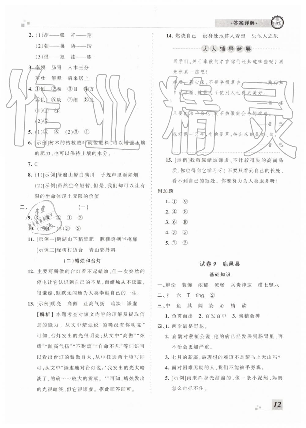 王朝霞各地期末試卷精選2019年四年級(jí)語文下冊(cè)人教版河南專版答案