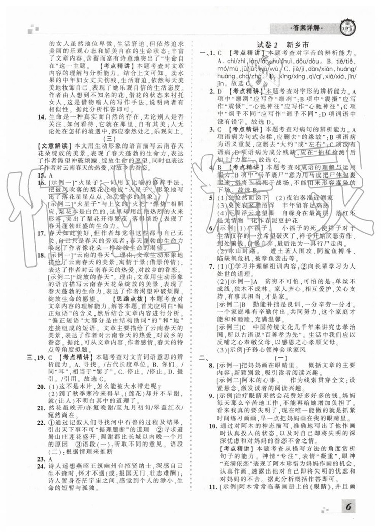 2019年王朝霞各地期末試卷精選七年級(jí)語(yǔ)文下冊(cè)人教版河南專版答案