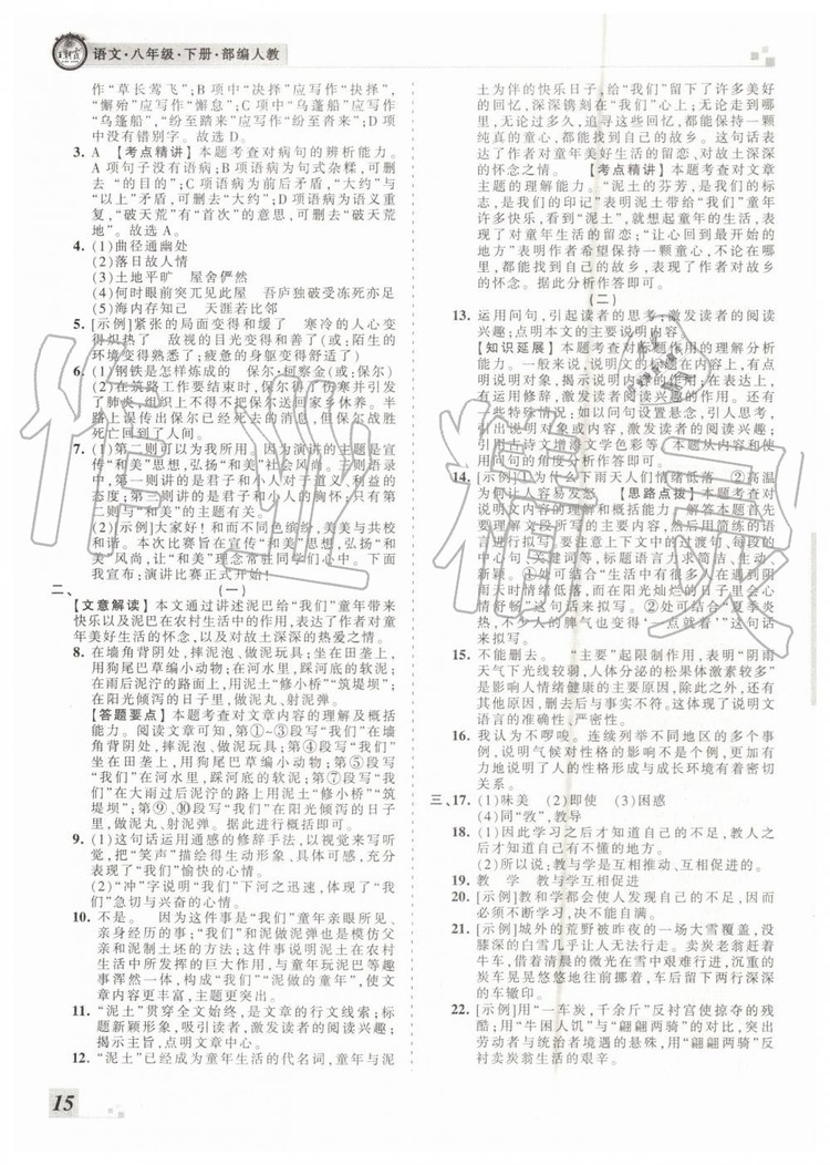 2019年王朝霞各地期末試卷精選八年級(jí)語(yǔ)文下冊(cè)人教版河南專版答案