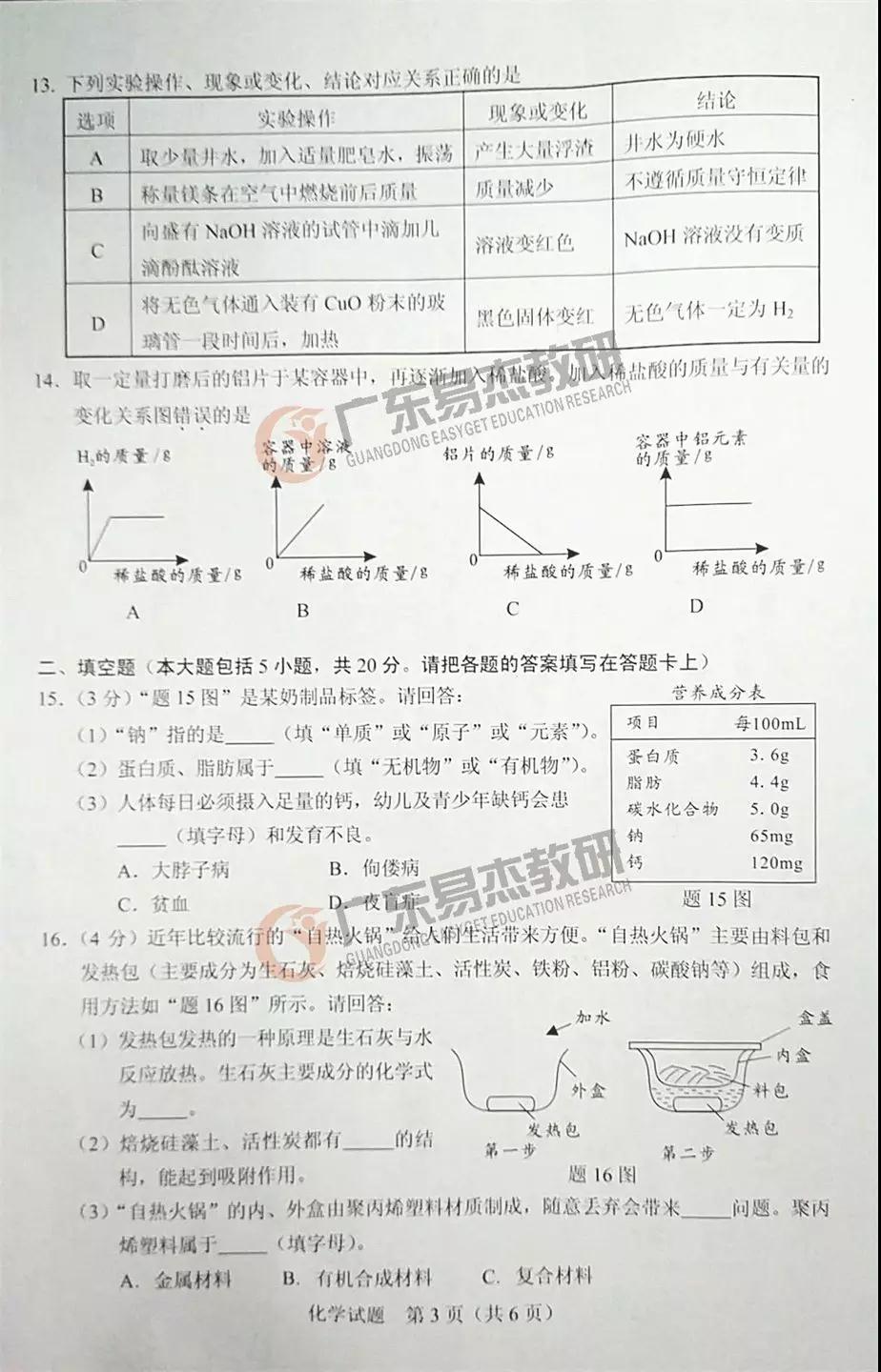 2019年廣東中考化學(xué)試卷及參考答案