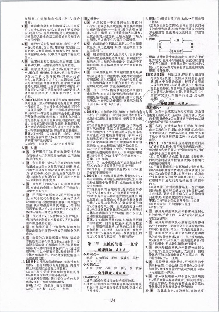 2019版金榜學(xué)案7年級下冊生物人教版參考答案