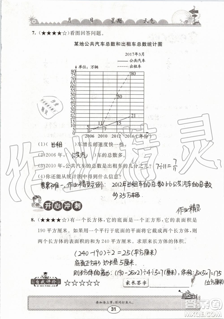 崇文書局2019年長江暑假作業(yè)小學(xué)五年級數(shù)學(xué)人教版參考答案