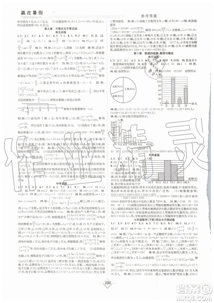 2019年贏在暑假搶分計劃七年級數(shù)學(xué)RJ人教版參考答案