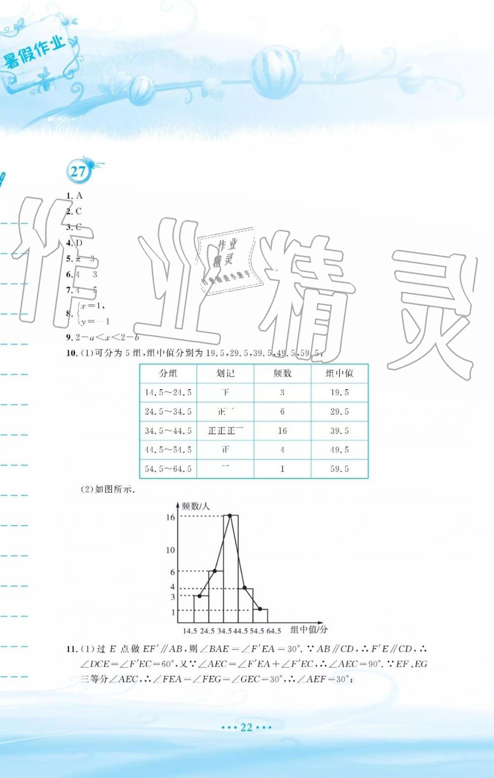 2019年暑假作業(yè)七年級(jí)數(shù)學(xué)人教版安徽教育出版社答案