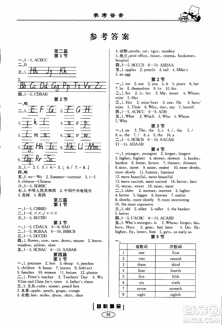 2019新版勵(lì)耘書業(yè)暑假銜接小升初英語(yǔ)參考答案