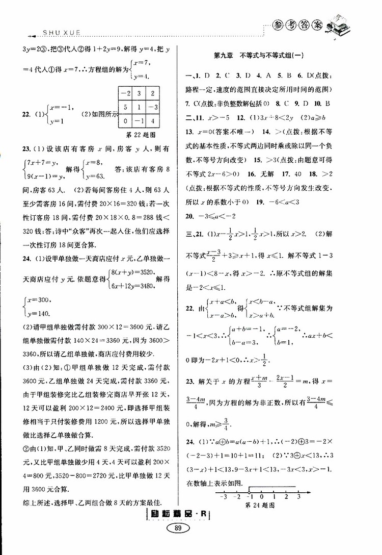 2019年勵耘書業(yè)暑假銜接七升八數(shù)學人教版參考答案