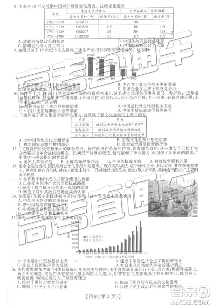 2020年河北非凡聯(lián)盟高三調(diào)研考試歷史試題及答案