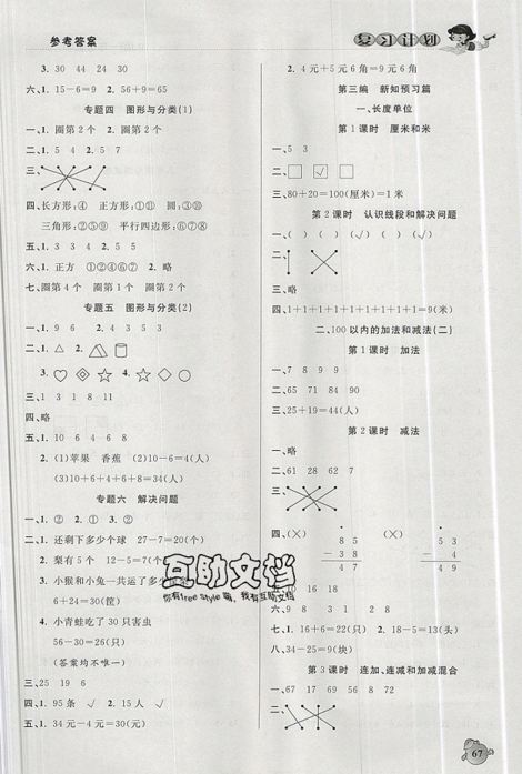 品至教育2019年假期復(fù)習(xí)計劃一年級數(shù)學(xué)人教版暑假銜接作業(yè)參考答案