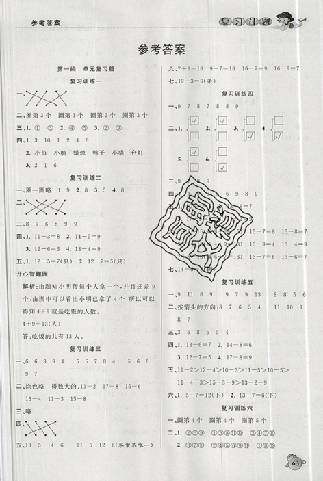 品至教育2019年假期復(fù)習(xí)計劃一年級數(shù)學(xué)人教版暑假銜接作業(yè)參考答案