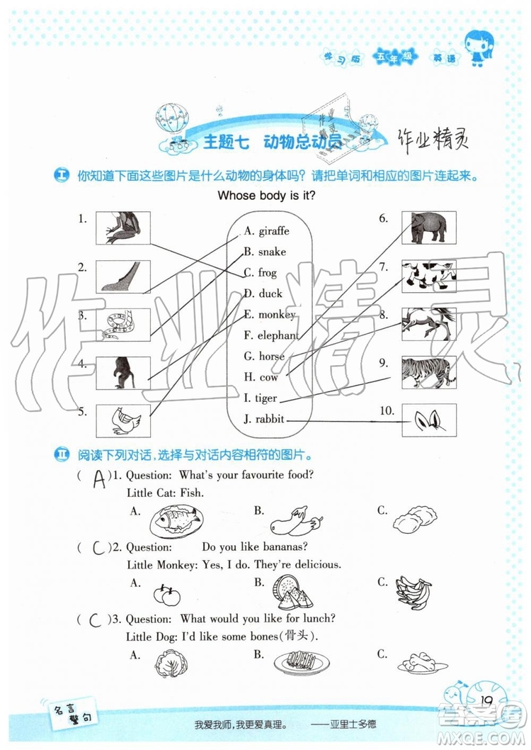 2019年暑假學(xué)習(xí)與生活假日知新五年級(jí)英語參考答案