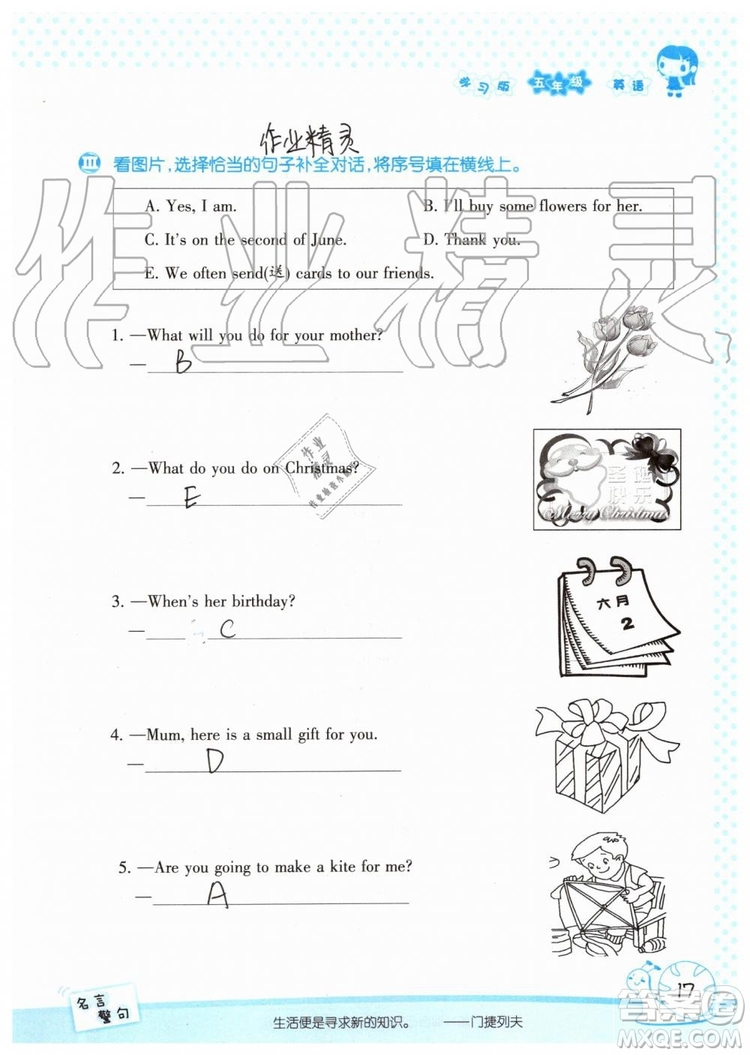 2019年暑假學(xué)習(xí)與生活假日知新五年級(jí)英語參考答案