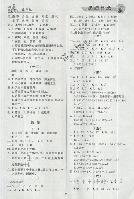 2020百年學(xué)典快樂(lè)假期暑假作業(yè)語(yǔ)文數(shù)學(xué)英語(yǔ)合訂本五年級(jí)答案