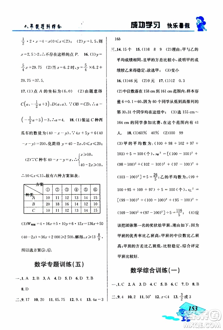 2019年創(chuàng)新成功學(xué)習(xí)快樂暑假八年級(jí)理科綜合參考答案