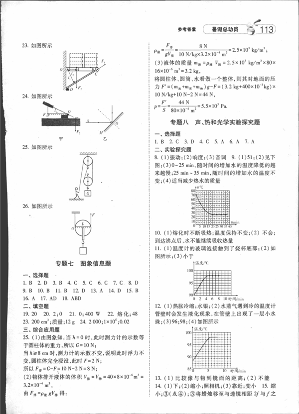 2019年經(jīng)綸學(xué)典暑假總動(dòng)員八年級(jí)物理RJ人教版參考答案